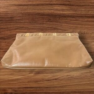 Vintage Tan Leather Clutch Evening‎ Bag Shoulder Strap Sharif Made USA Gold Trim